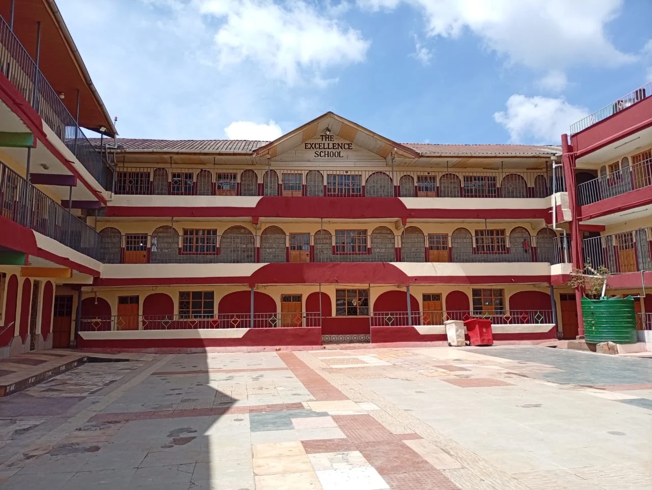 The main block courtyard under a blue sky